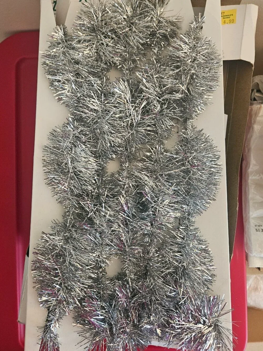 Vintage National Tinsel Mfg Company Sculptured Velvet 12 ft Garland Silver NOS
